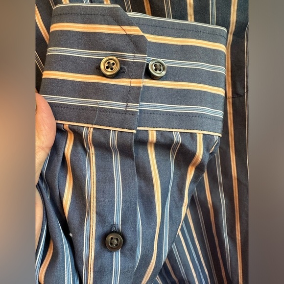 Kenneth  Roberts Platinum Button Up Long-sleeve Men's XL Blue Tan Stripe Shirt - Picture 7 of 10
